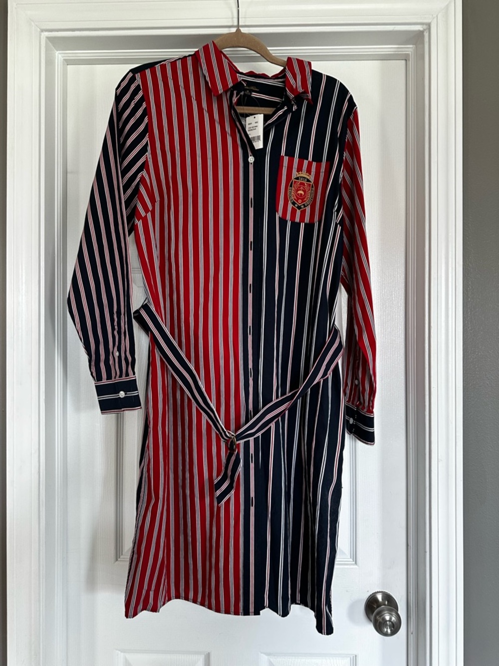 Brooks Brothers  Striped Long Sleeve Shirt Dress - Red & Navy Striped